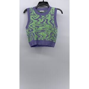 MISS LOVE Women's Purple-Green Swirl Crewneck Sleeveless Retro Sweater Vest SZ M